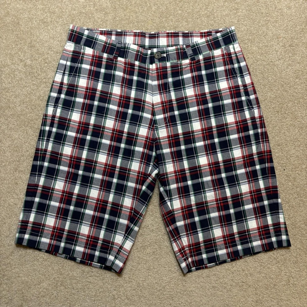 Brooks Brothers 346 Shorts Mens 33 Madras Plaid Cotton Chino Preppy Flat Front